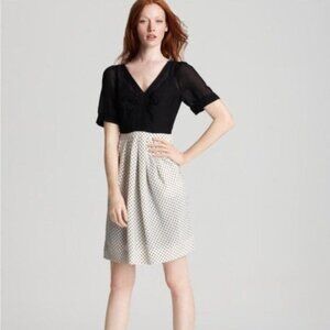 Marc by Marc Jacobs dress 2 black white 100% silk Cleo v neck short sleeve